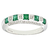 0.45ct Square Emerald and 0.1ct Round Diamond Pave Set Half Eternity Ring in UK Hallmarked 9ct White Gold